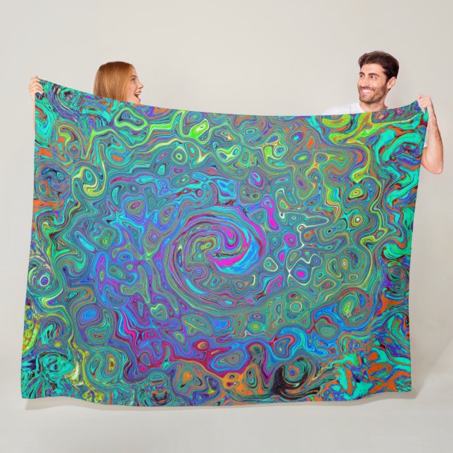 Magenta, Blue und Sea Foam Green Retro Swirl Fleecedecke (Beispiel)