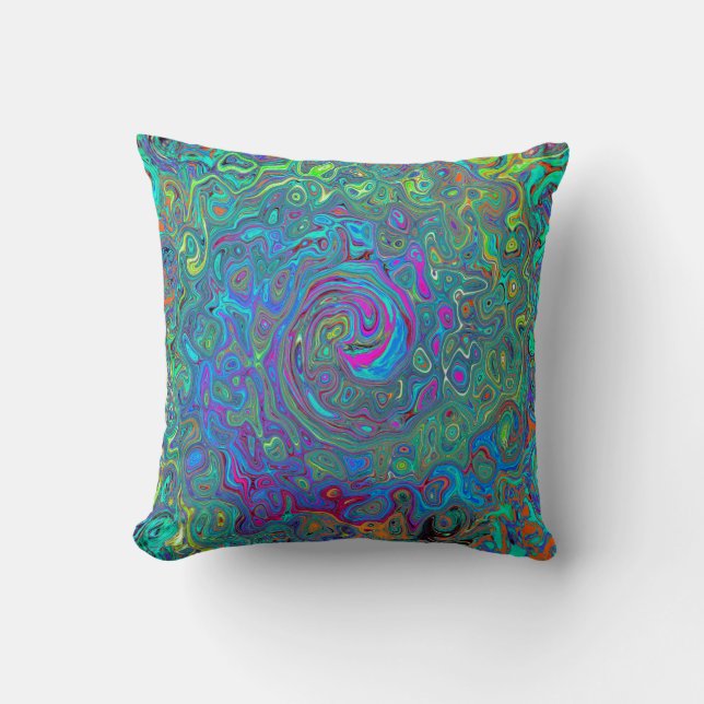 Magenta, Blue und Sea Foam Green Retro Swirl Kissen (Vorderseite)