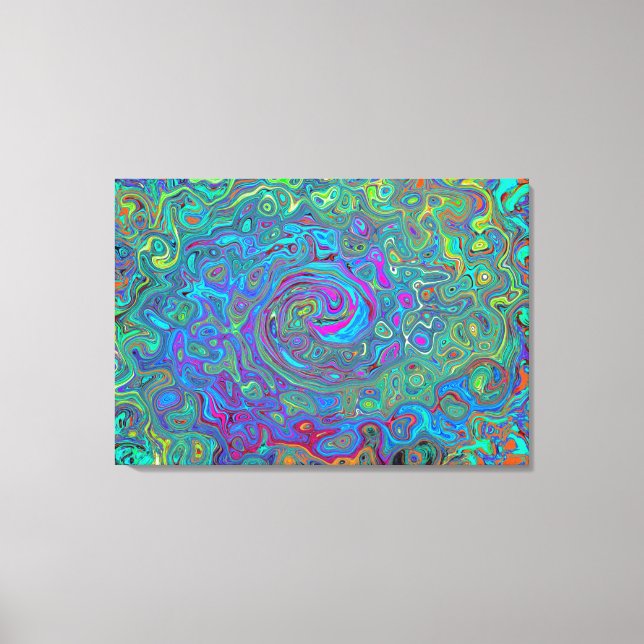 Magenta, Blue und Sea Foam Green Retro Swirl Leinwanddruck (Vorderseite)
