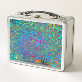Magenta, Blue und Sea Foam Green Retro Swirl Metall Brotdose
