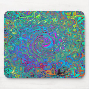 Magenta, Blue und Sea Foam Green Retro Swirl Mousepad