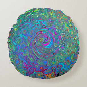 Magenta, Blue und Sea Foam Green Retro Swirl Rundes Kissen