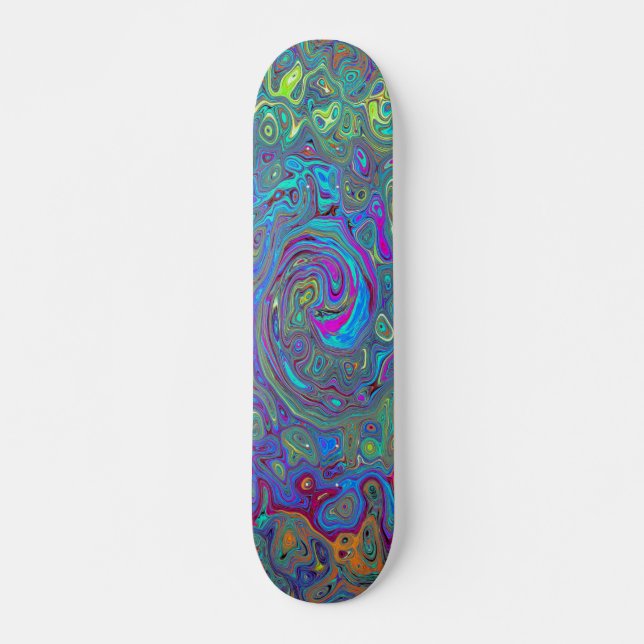 Magenta, Blue und Sea Foam Green Retro Swirl Skateboard (Vorne)