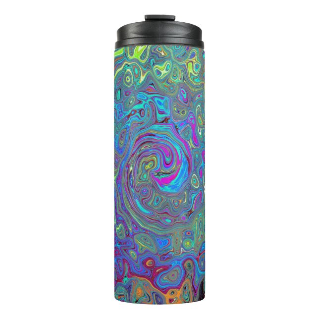 Magenta, Blue und Sea Foam Green Retro Swirl Thermosbecher (Vorderseite)