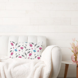 Magenta Blue Watercolor Daisy Pattern Lendenkissen