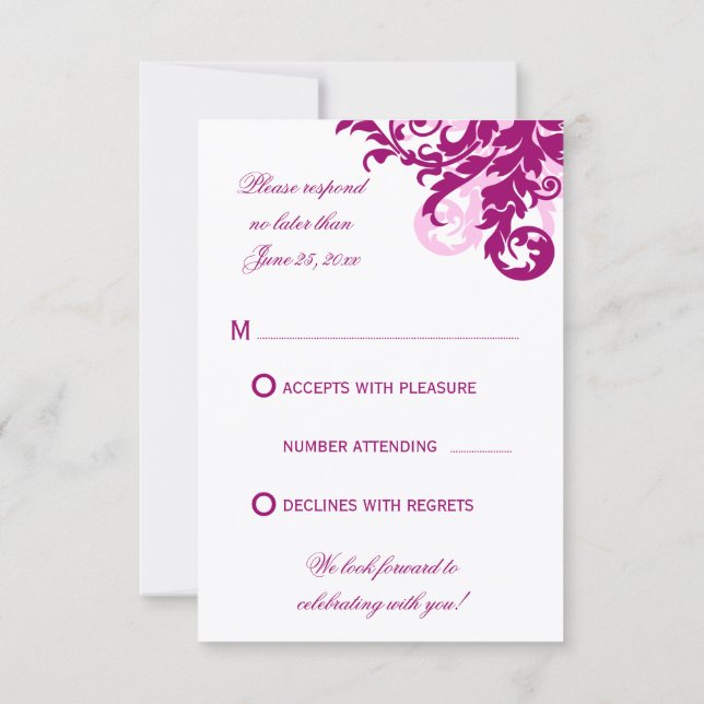 Magenta Blüh Wedding RSVP Cards Karte (Rückseite)