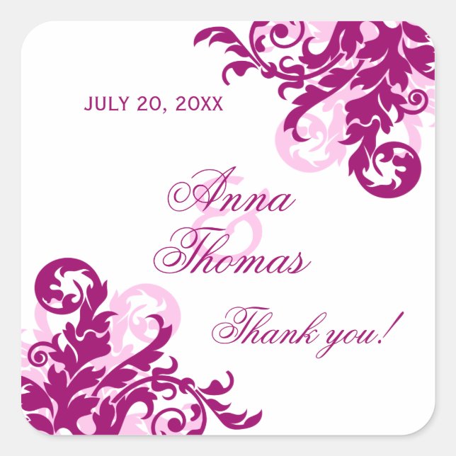 Magenta Blühe Gastgeschenk Hochzeit Stickers (Vorderseite)