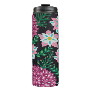 Magenta-Blume auf schwarz Thermosbecher