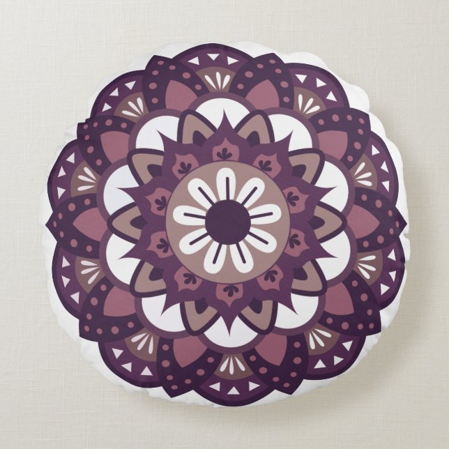 Magenta Blume Mandala Rundes Kissen (Vorderseite)