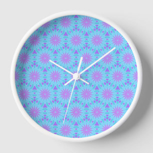 Magenta-Blume mit Sky Blue und Lila Form Uhr
