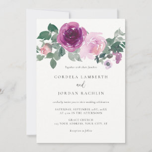 Magenta-Blush-Pink-Blumen-Spray Elfenbein-Hochzeit Einladung