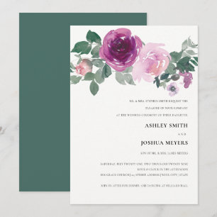 Magenta-Blush-Watercolor-Floral-Elfenbein-Hochzeit Einladung