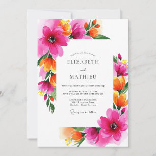 Magenta-Blüten-Hochzeit im Whimsy-Stil Einladung