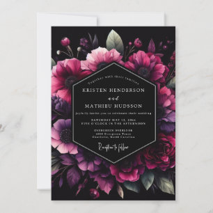 Magenta-Blüten-Nocturne-Hochzeit Einladung