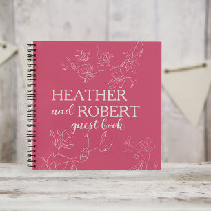 Magenta Boho Floral Wedding Spiral Gästebuch Notizbuch