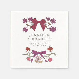 Magenta Boho Ribbons und Blume Hochzeit Serviette