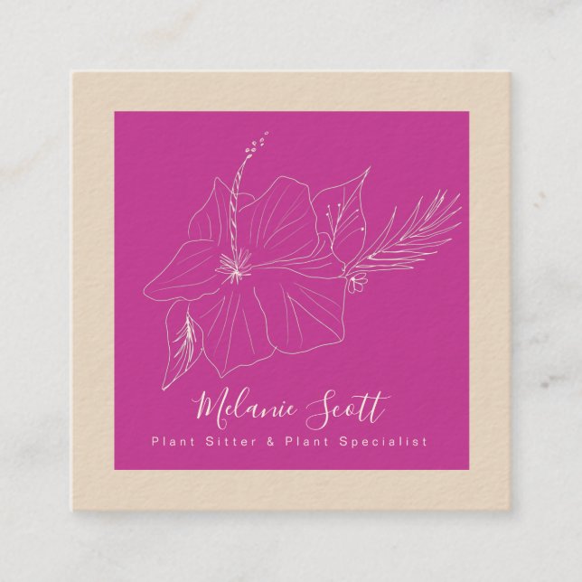 Magenta Botanischer Hisbiscus Tropischer Pflanze G Quadratische Visitenkarte (Vorderseite)