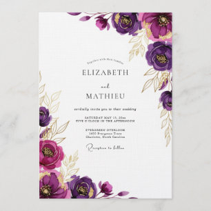 Magenta Botanischer Pinselstrich-Hochzeit Einladung
