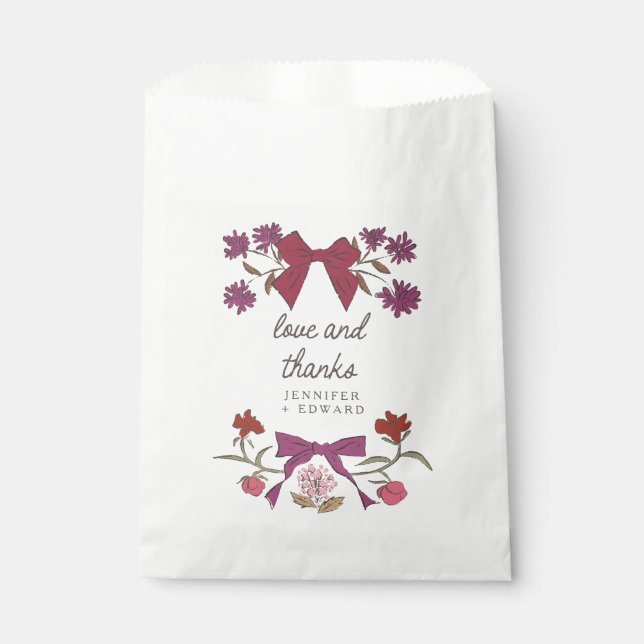Magenta Bows and Blossoms Boho Wedding Geschenktütchen (Vorderseite)