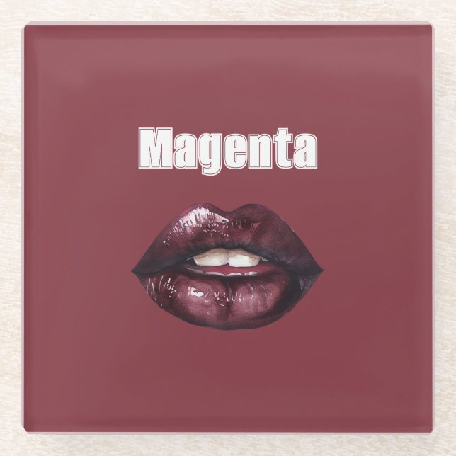 Magenta Burgunderrot Lippen Glasuntersetzer (Vorderseite)