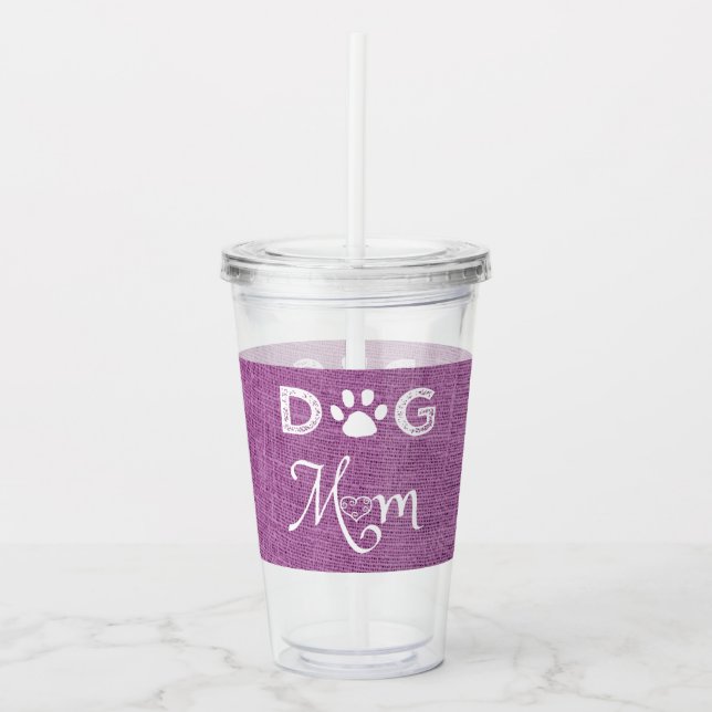 Magenta Burlap Dog Mama Acrylic Tumbler Acryltrinkbecher (Vorderseite)