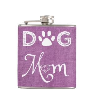 Magenta Burlap Dog Mama Flask Flachmann