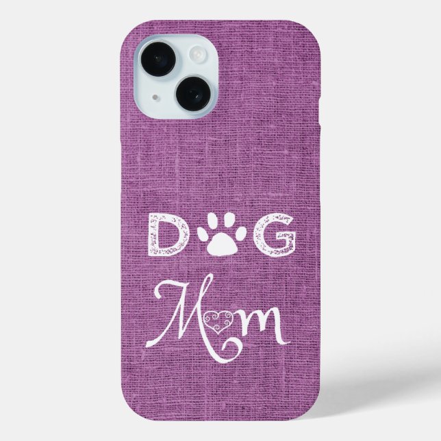 Magenta Burlap Dog Mama iPhone Case (Rückseite)