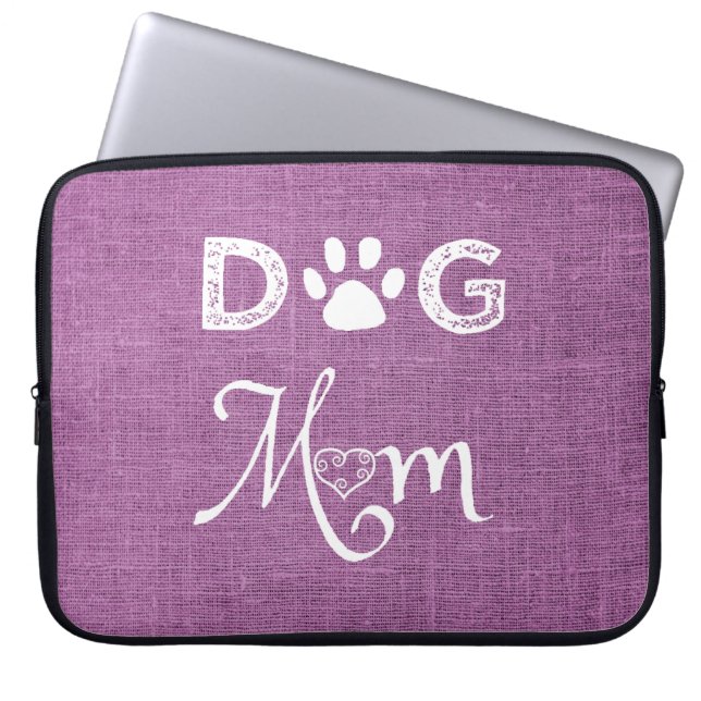 Magenta Burlap Dog Mama Laptop Sleeve (Vorderseite)