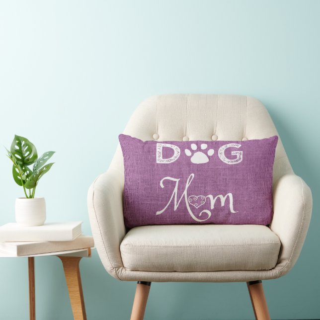 Magenta Burlap Dog Mama Lumbar Pillow Lendenkissen (Stuhl )