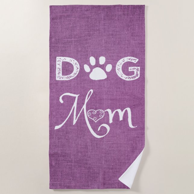 Magenta Burlap Dog Mama Strandtuch (Vorderseite)