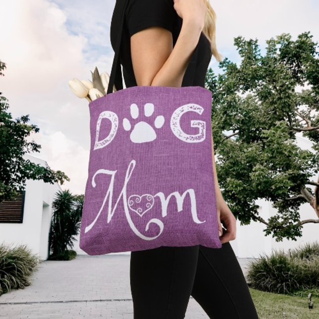 Magenta Burlap Dog Mama Tote Bag (Magenta Burlap Dog Mom Tote Bag)