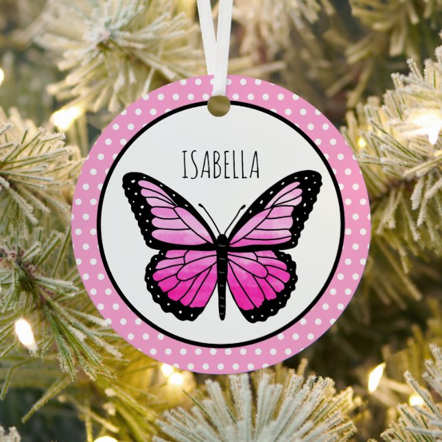 Magenta Butterfly Polka Dot Personalisiert Ornament Aus Metall (InSitu)