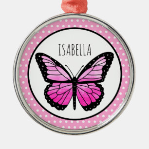 Magenta Butterfly Polka Dot Personalisiert Ornament Aus Metall