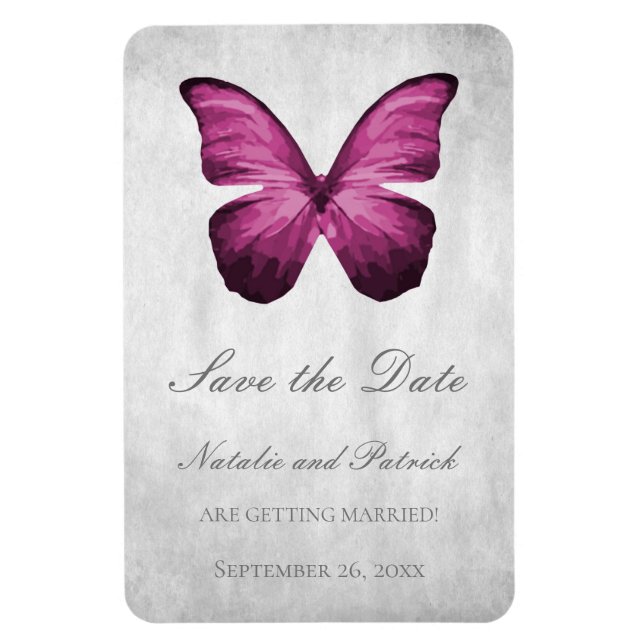 Magenta Butterfly Save the Date Magnet (Vertikal)