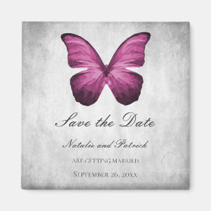 Magenta Butterfly Save the Date Magnet