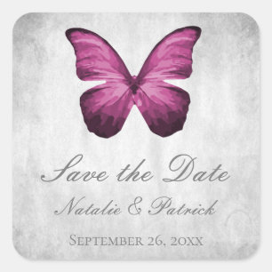 Magenta Butterfly Save the Date Stickers