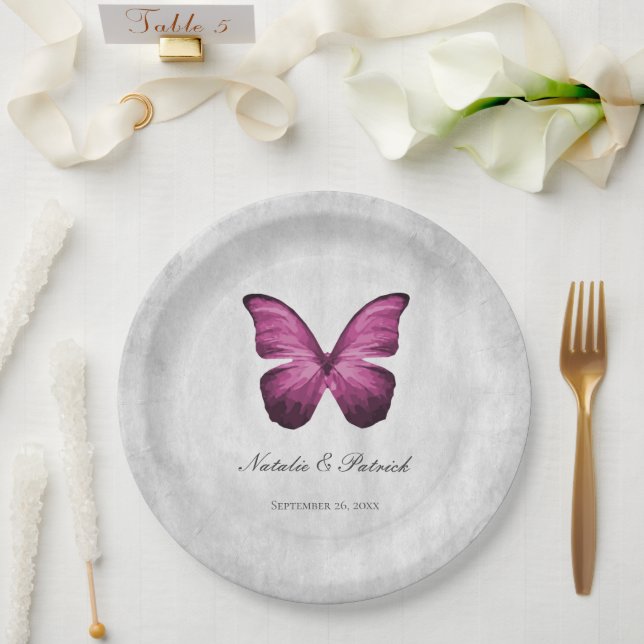 Magenta Butterfly Wedding Paper Teller (Hochzeit)
