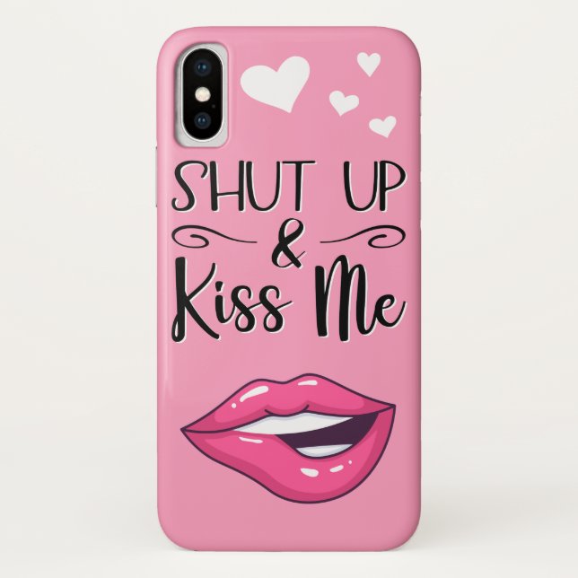Magenta Cartoon lips Shut up & küssen mich pink Case-Mate iPhone Hülle (Rückseite)