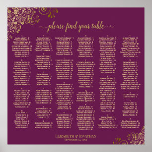 Magenta Cassis- und Gold-Alphabet-Sitzplan Poster
