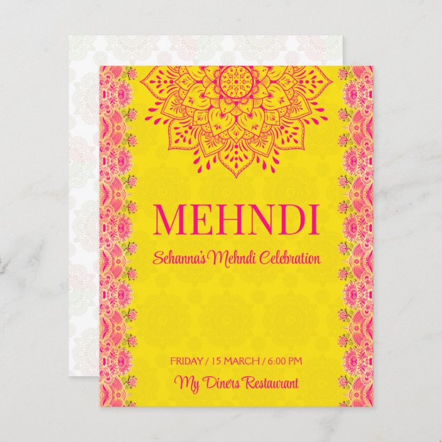 Magenta cerbellgelb Mehndi Haushalt einladen (Vorne/Hinten)