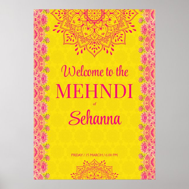 Magenta cerebrale Mehndi Begrüßungszeichen Poster (Vorne)