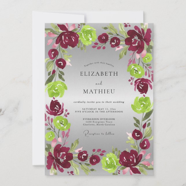Magenta Chartreuse Hochzeit Einladung (Vorderseite)