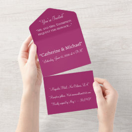 Magenta Color Block Wedding Invitation – Modern All In One Einladung