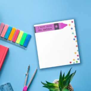 Magenta Crayon & Stars Farbenfrohe Note von Lehrer Notizblock