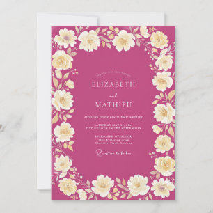 Magenta Cream Pfingstrosen-Hochzeit Einladung