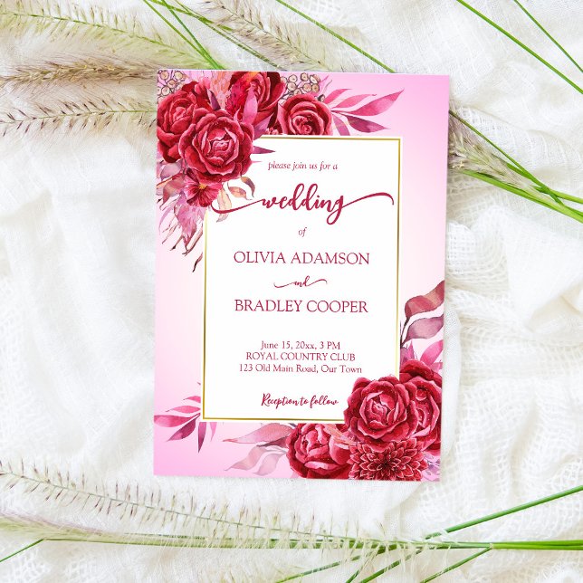 Magenta crimson burgundy Blume Rose pink ombre Einladung (Von Creator hochgeladen)