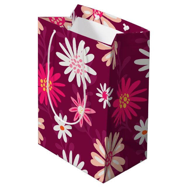 Magenta Daisy Design Mittlere Geschenktüte (Rückseite Schrägansicht)