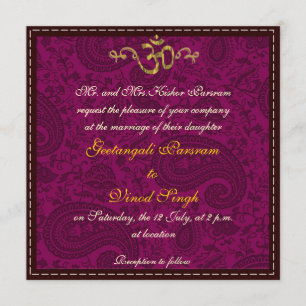 Magenta Damask brocade Hindu Hochzeit Einladung