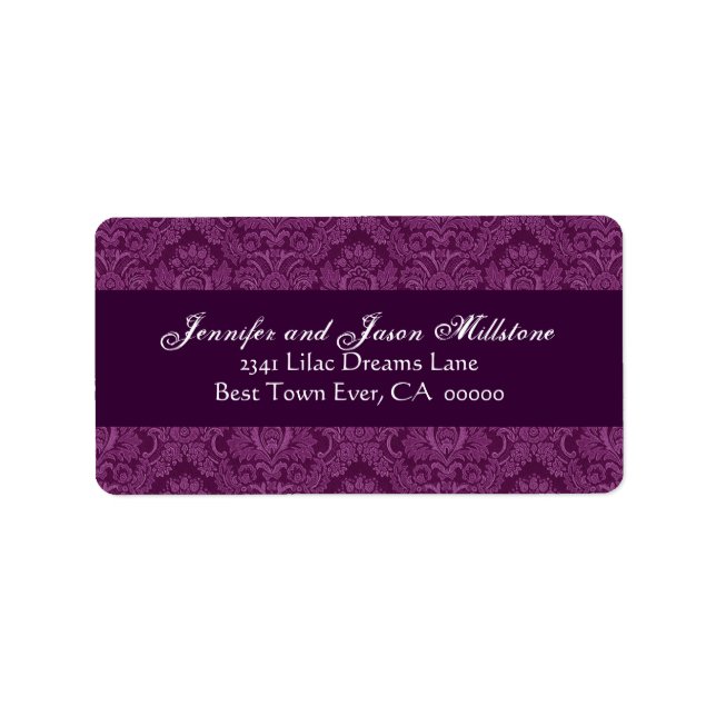 Magenta Damask Wedding Label Adressaufkleber (Vorne)