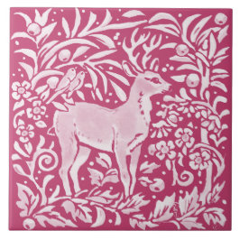 Magenta Deer Bird Animal Nature Woodland Floral Fliese